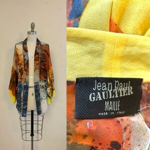 Jean Paul Gaultier 90s Rare Multicolor Kimono Top/Duster mesh wide flared sleeve